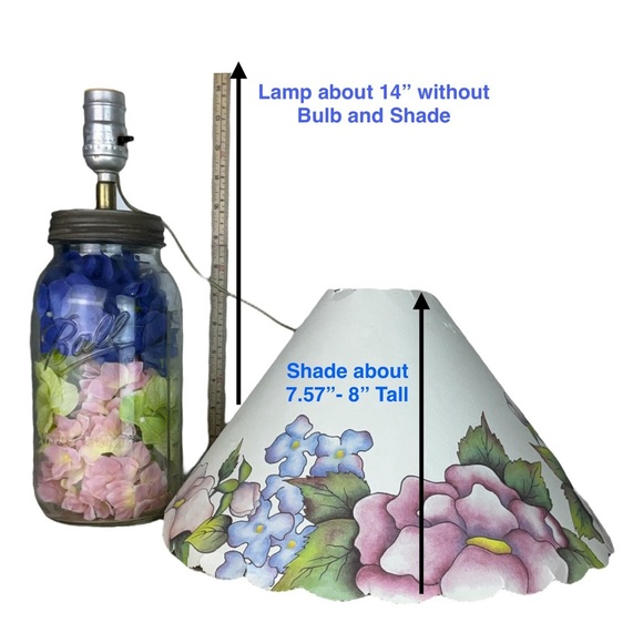 Vintage Mason Jar Lamp Hydrangea Floral Hand Crafted  21” with  Lamp Shade 1999 - Picture 4 of 16
